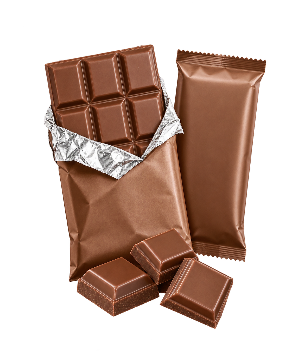 Generic wrapped chocolate bars and chocolate squares